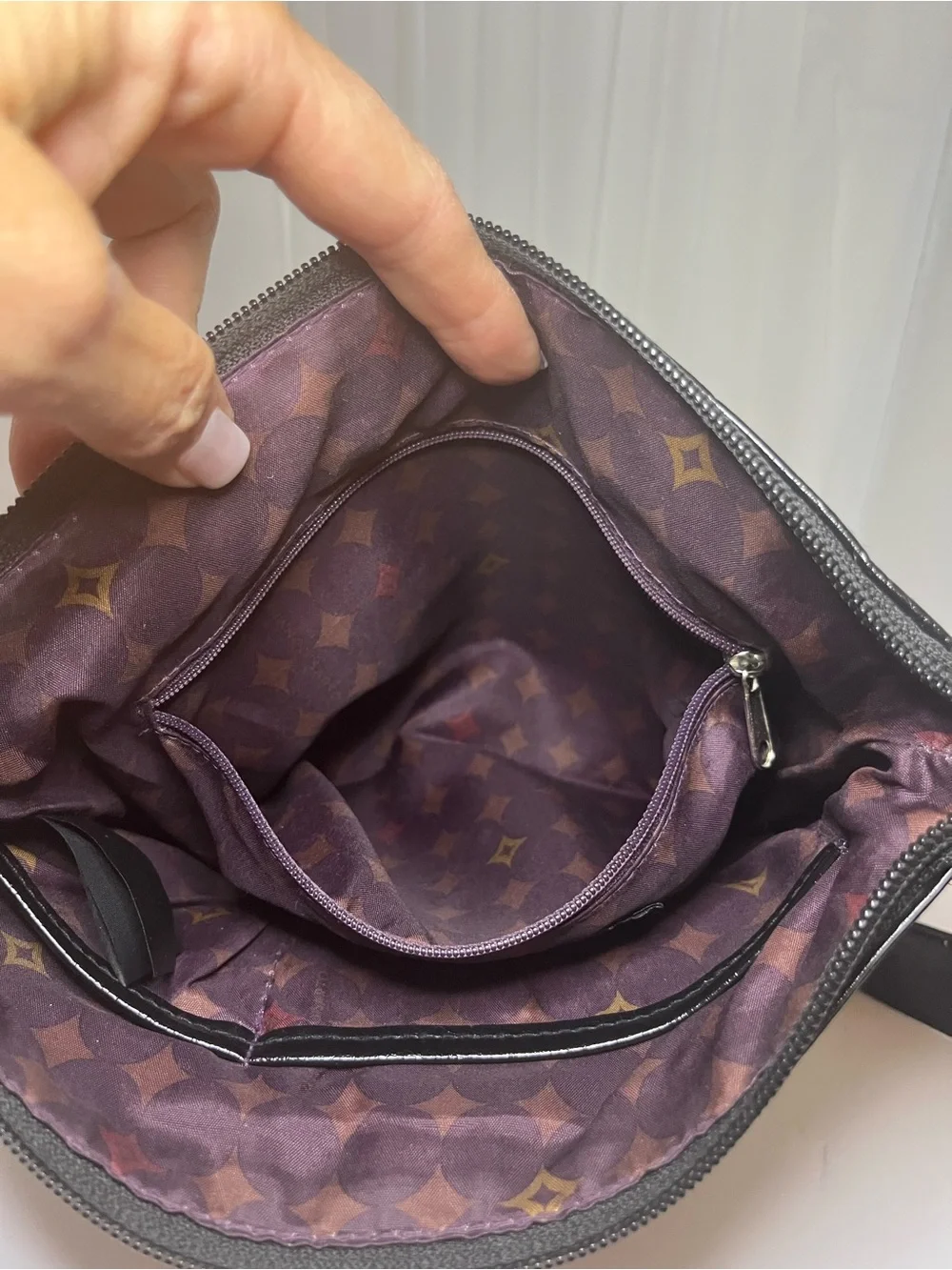 Franco Sarto Shiny Black Leather Messenger Bag